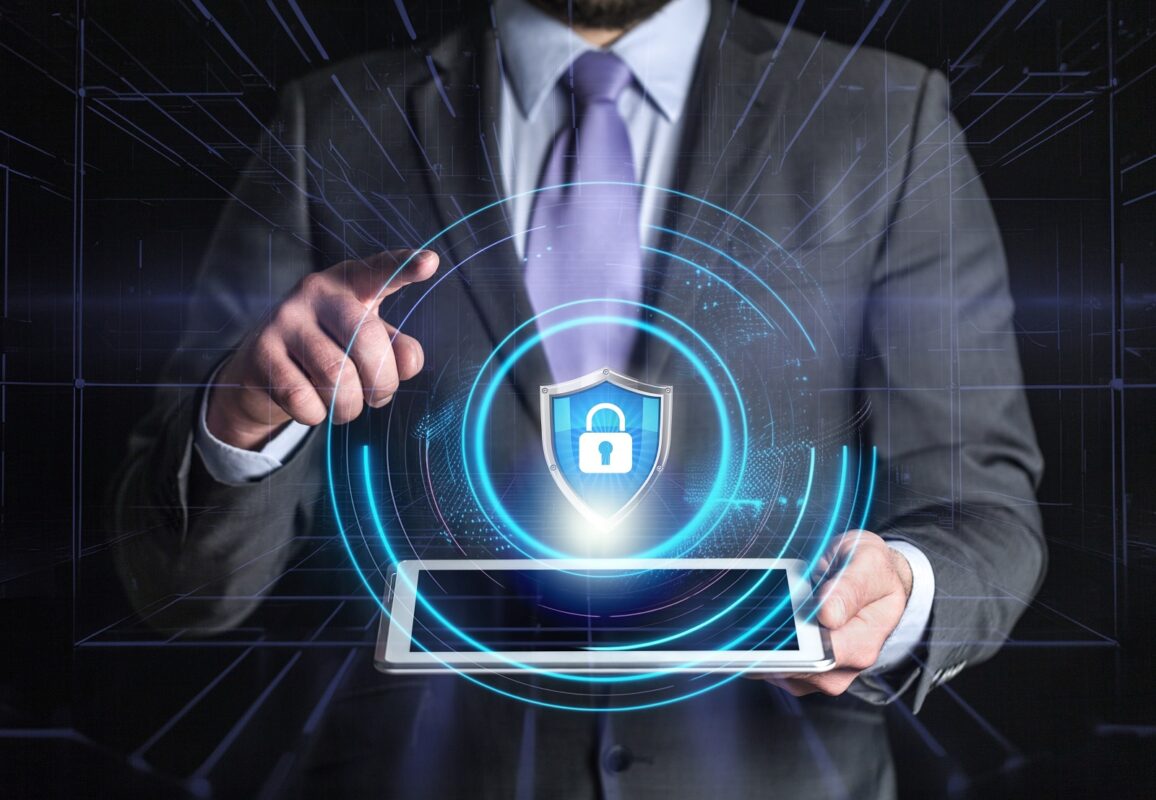 Business,technology,security,scanning,,businessman,hold,lock