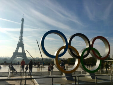 Paris,france,,23,september,2017:,olympic,games,symbol,on,trocadero