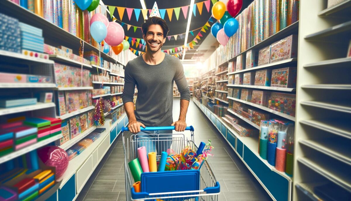 A Happy Customer Walking Through The Aisles Of A P