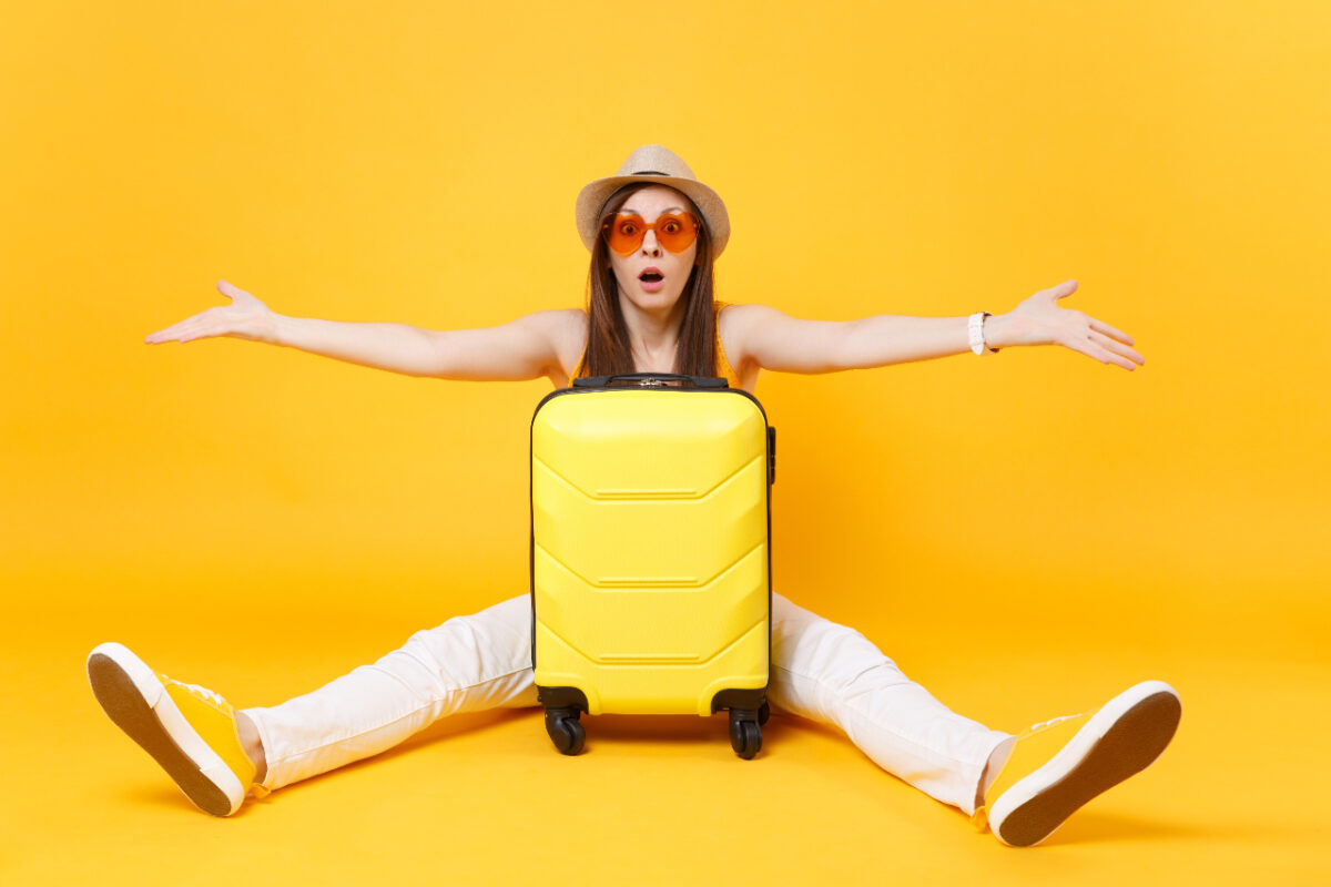 Sad,traveler,tourist,woman,in,summer,casual,clothes,,hat,sit