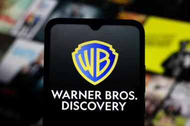 The,warner,bros,discovery,logo,is,seen,displayed,on,a
