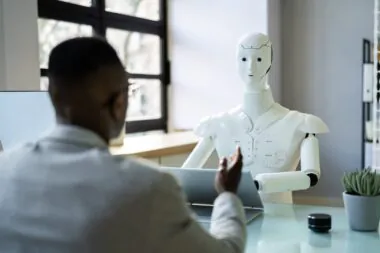 African,men,at,interview,with,ai,robot,machine