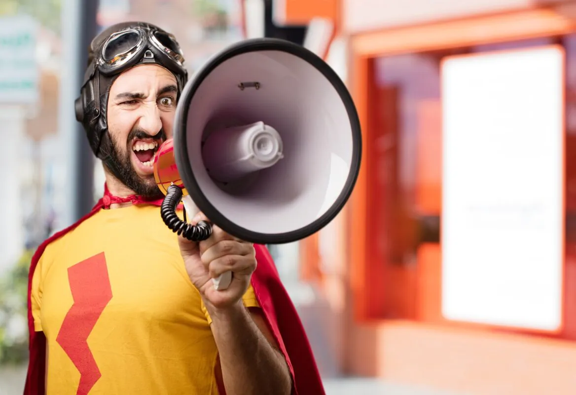 Crazy,super,hero,with,a,megaphone