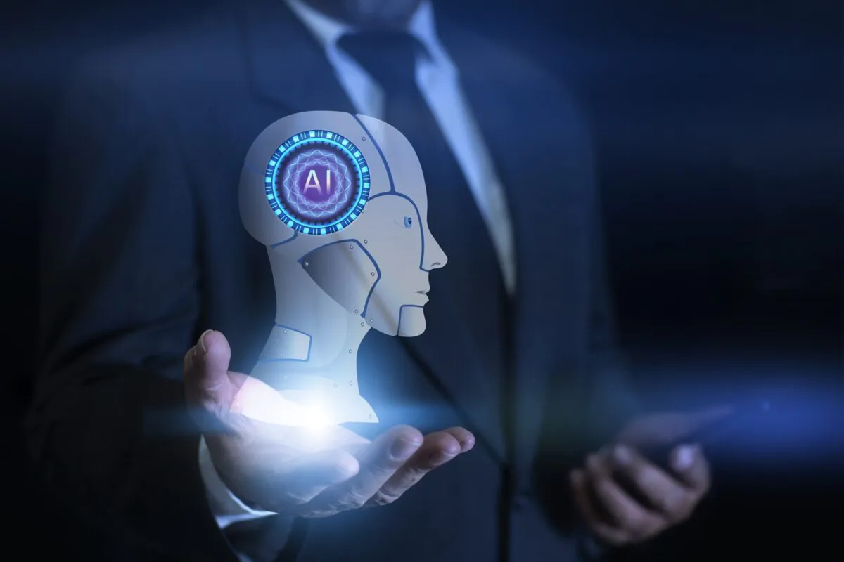 Ai,system,in,hologram,human,head.,man,in,suit,holding