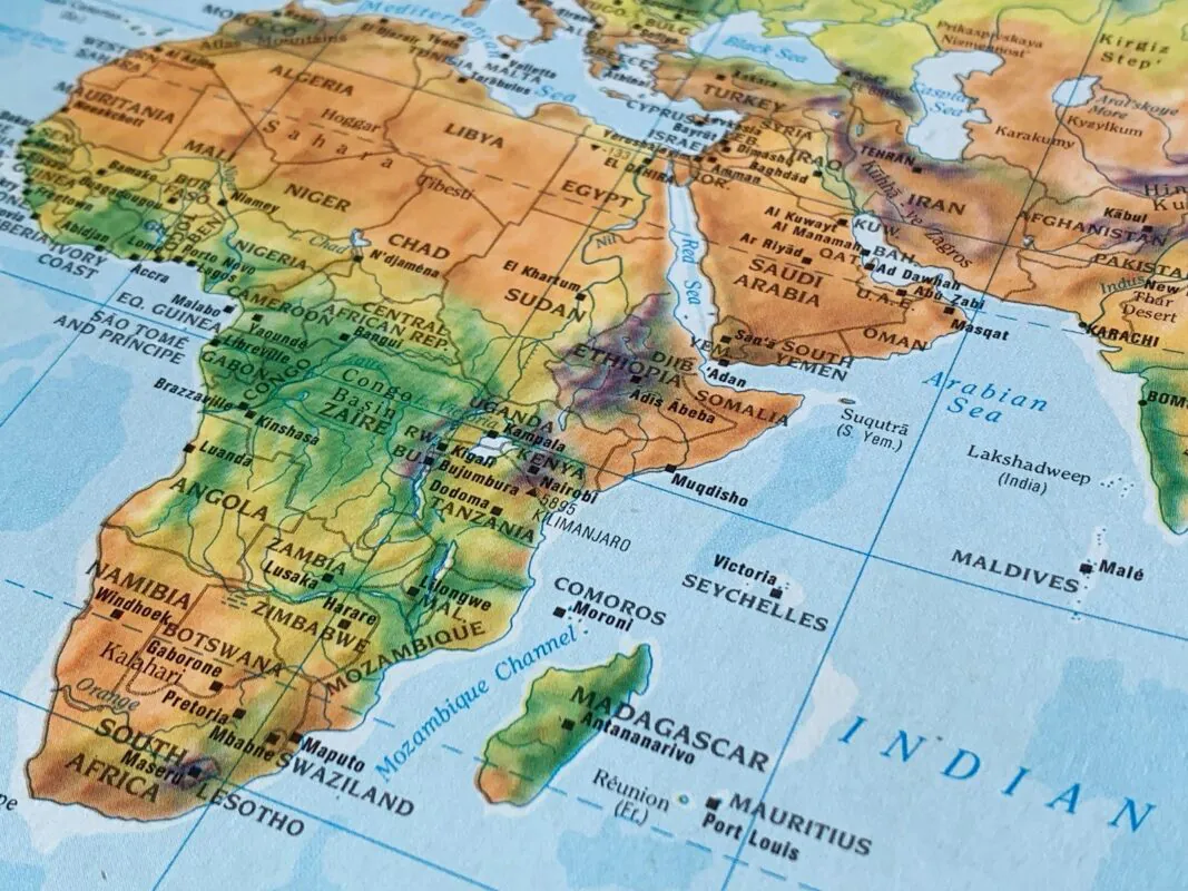 Africa,,a,map,from,an,atlas,,suitable,to,illustrate,travel
