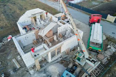 Aerial,view,of,unfinished,frame,of,private,house,with,aerated