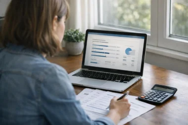 ** "Simulation de rachat de crédit, évaluation de capacité financière avec un ordinateur portable"