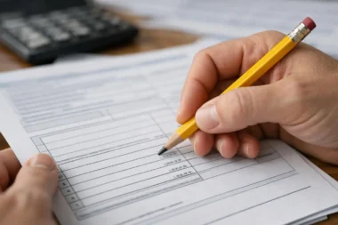 "Calcul de l'impôt sur le revenu, formulaire et feuille de calcul en main"