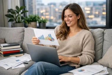 "Femme consultant des options d'investissement pour son avenir financier en 2024"