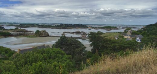 Rivière paisible en Île-de-France, analyse économique de la région, entourée d'arbres et de maisons.