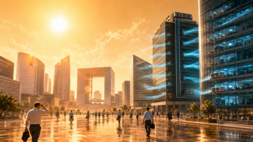 La canicule met sous tension le réseau de froid de La Défense. Les tours du quartier d’affaires pourraient connaître une climatisation moins performante dès jeudi. Image générée par IA