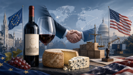 L’Union européenne demande à Washington de réduire les droits de douane sur ses vins, ses fromages et plusieurs produits stratégiques. Image générée par IA