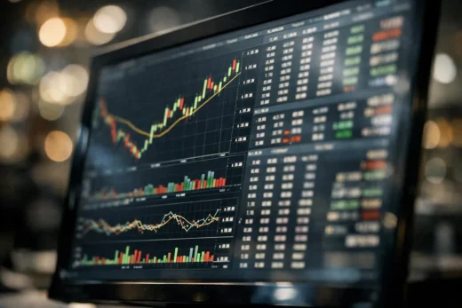 Écran de terminal financier affichant des données complexes pour comprendre les marchés financiers complexes.