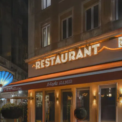 Seafood,restaurant,sign,above,a,restaurant,,at,night,,in,the