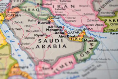 Riyadh,saudi,arabia,on,world,map,close,up,macro,defocused