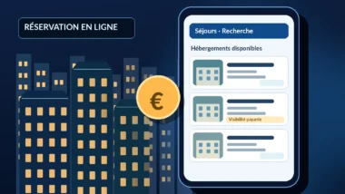 Illustration d’une plateforme de réservation hôtelière montrant une annonce mise en avant contre rémunération.