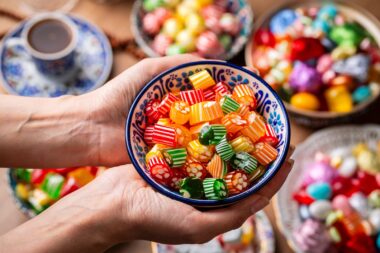 Traditional,turkish,ramadan,sweet,sugar,candy,,chocolate,candie,and,almond